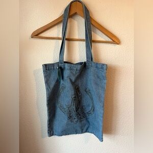 Maurices Horse Shoe Floral 100% Cotton Denim Tote Hand Bag